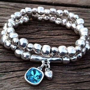 pulsera de cristal, pulsera de mujer, pulsera swarovski, pulsera boho, joyas boho, pulsera gruesa de plata, estilo uno de 50