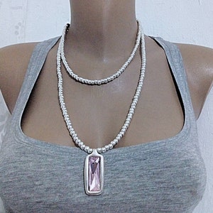 Style Uno de 50, sautoir, collier en cristal, collier pour femme, collier argenté, collier original, collier en pierre, collier fait main