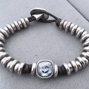 Beaded Bracelet with crystal made with leather for women, beautiful bracelet for her for gift, stylish uno de 50 bracelet for events
