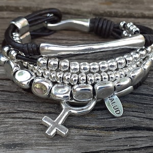 Pulsera de cuentas, pulsera de cuero, pulsera de mujer, pulsera de plata, estilo uno de 50, pulsera, pulsera única, pulsera con colgante de plata