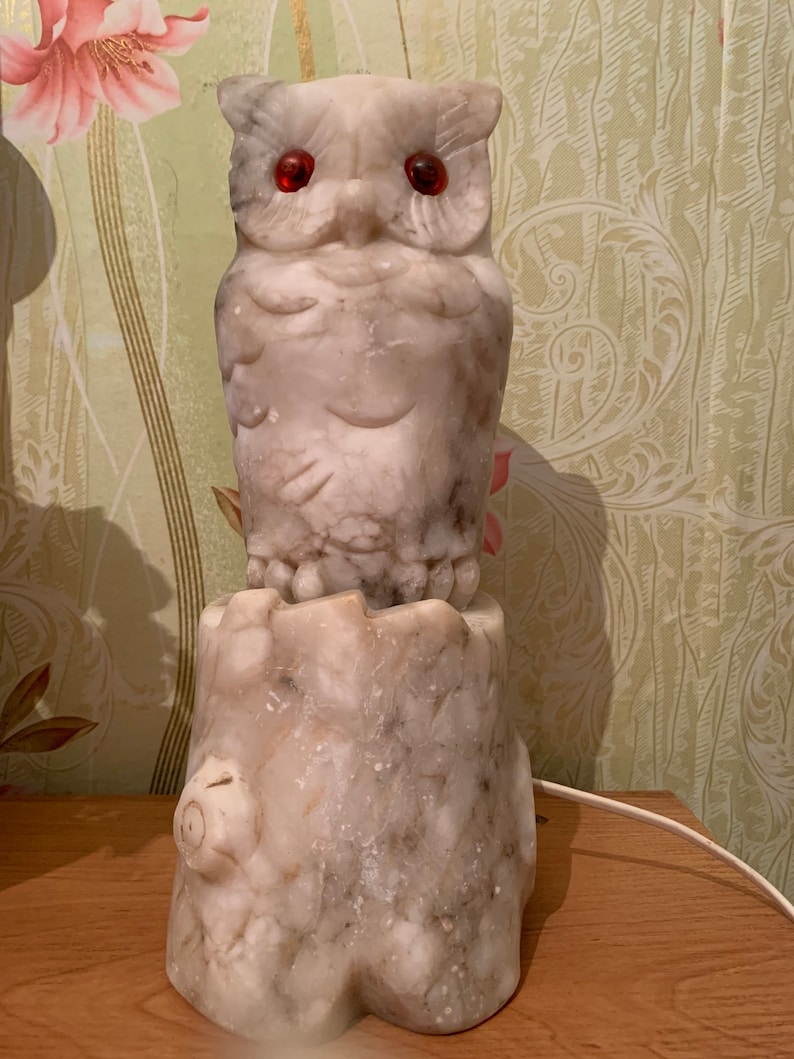 USSR Soviet old lamp-owl marble Vintage night owl made of natural marble