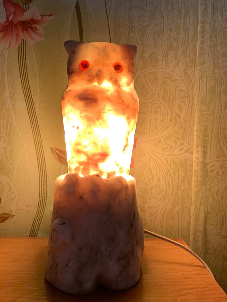 USSR Soviet old lamp-owl marble Vintage night owl made of natural marble