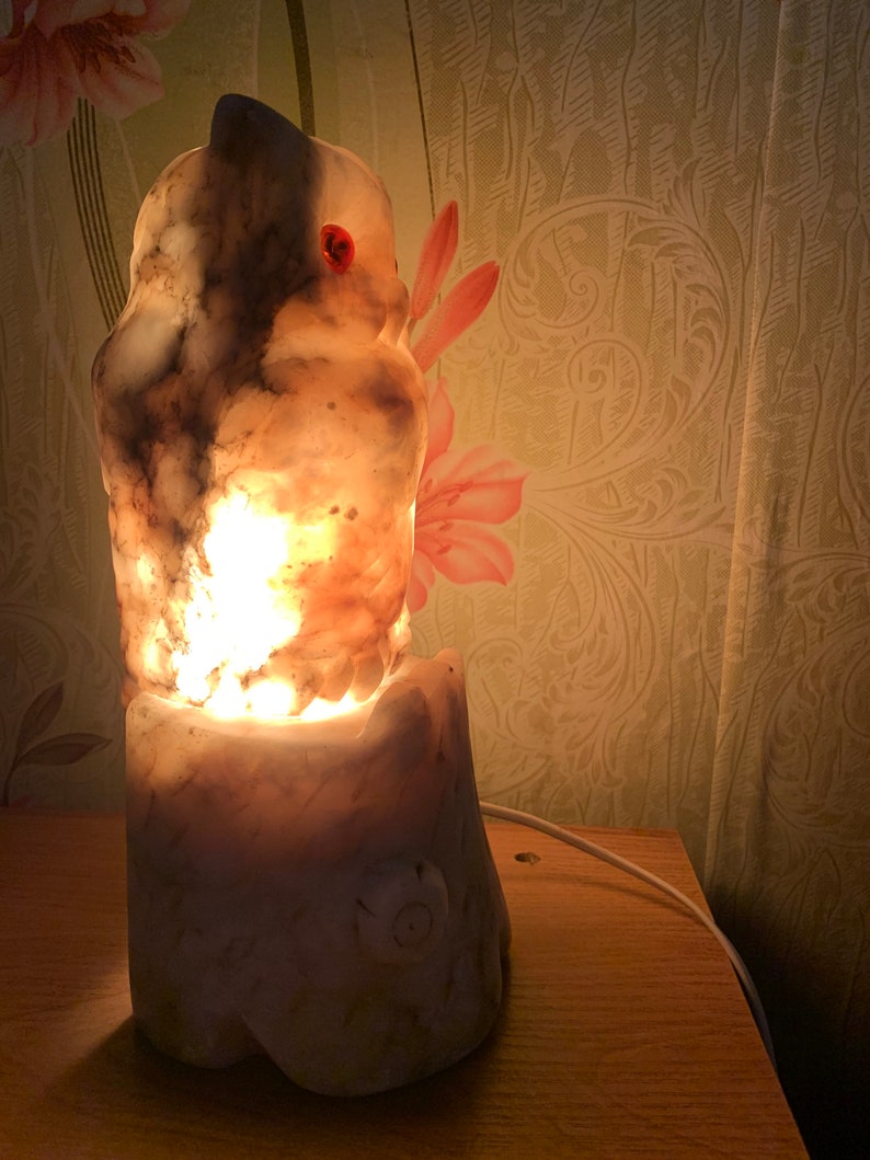 USSR Soviet old lamp-owl marble Vintage night owl made of natural marble
