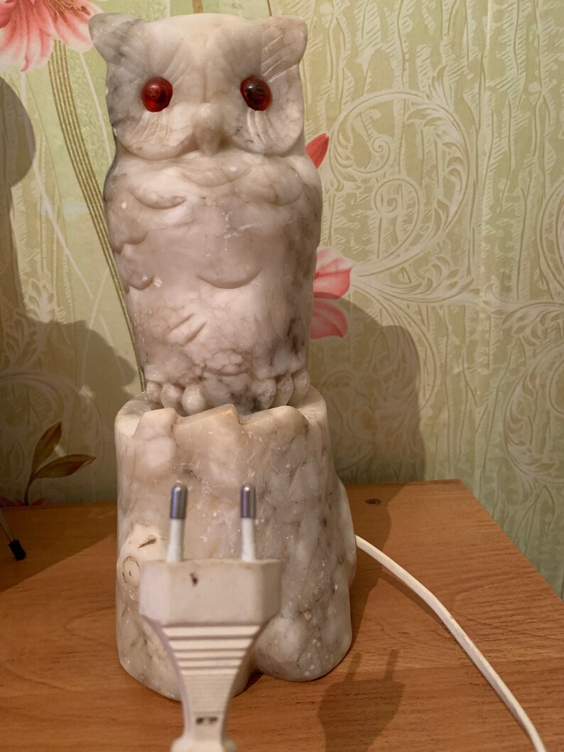 USSR Soviet old lamp-owl marble Vintage night owl made of natural marble