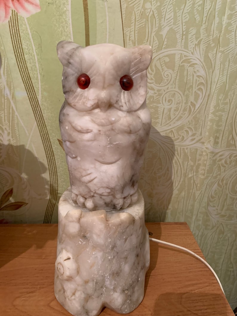 USSR Soviet old lamp-owl marble Vintage night owl made of natural marble