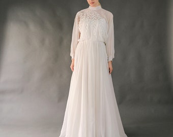 Vintage White Chiffon Wedding Dress: Empire Waist, Adjustable Back (S-L) -  Etsy