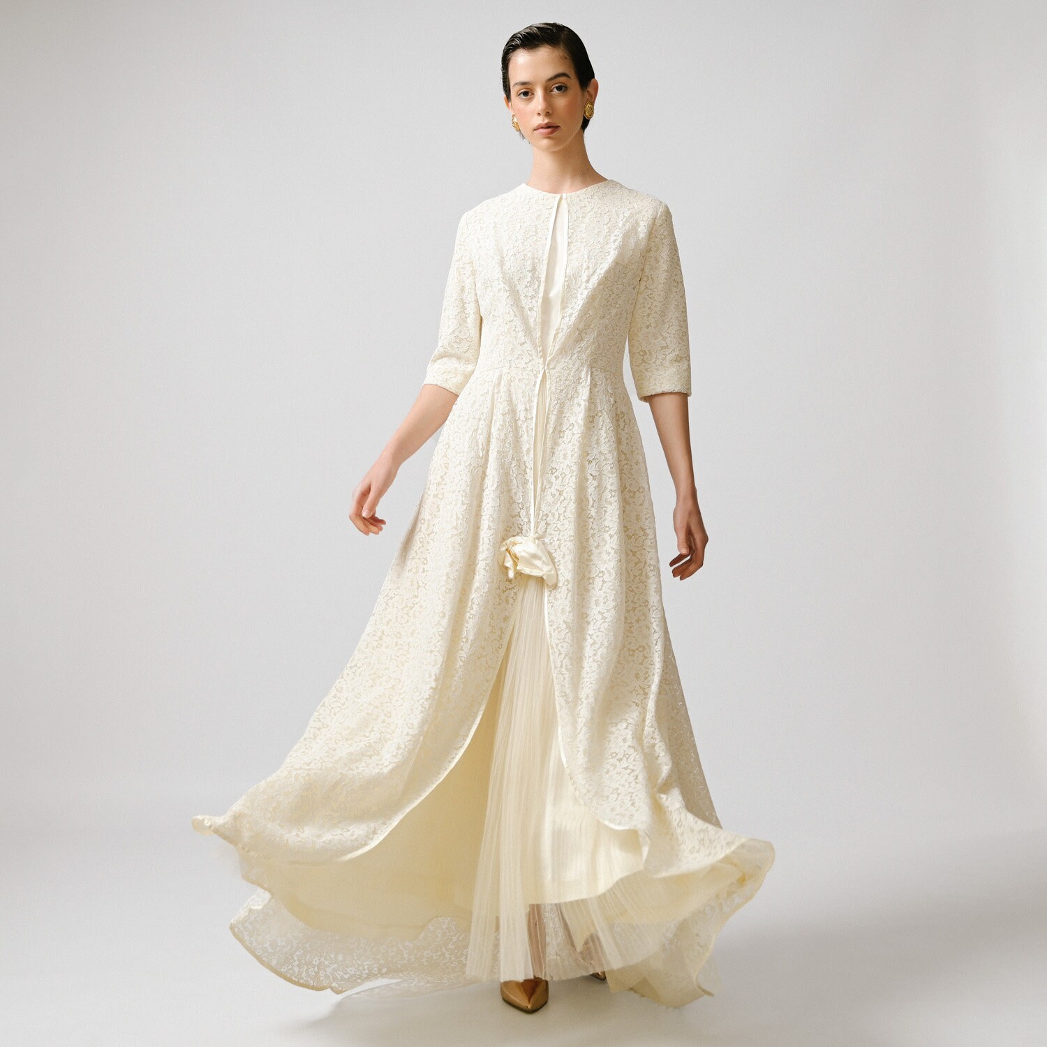 Vintage 1970s Boho Beige Wedding Dress With Lace and Pleated Tulle ...