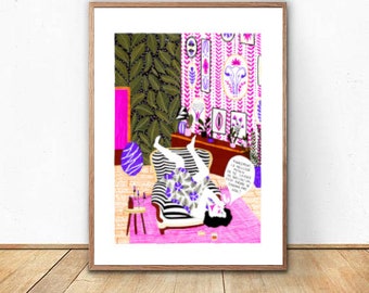 AFFICHE A3 - Art and illustration, poster, semi-shiny paper print - ALMA on the phone