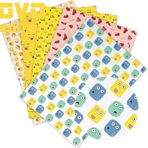 Arkusze ze sztucznej skóry Rozmiar A4 Pvc gwiazdy emoji Drukowane Rzemiosło Sztuczna skóra Postać z kreskówki japońskiej Drukowane do torebki kolczyki kokardy