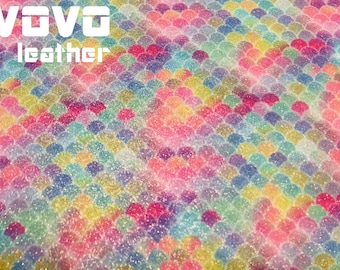 Tariff-free Shiny Glitter Mermaid scales faux leather sheets Glitter  vegan  leather  for errings hair bows purse vinyl sheet