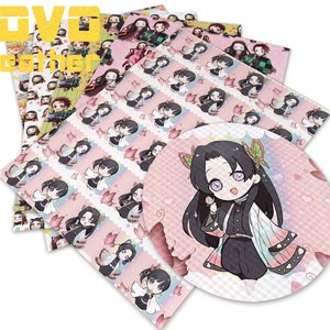 Arkusze ze sztucznej skóry w formacie A4, z nadrukiem PVC, do tworzenia, ze sztucznej skóry, z nadrukowanymi postaciami z japońskiego anime, do torebek, torebek, kolczyków, kokardek