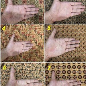 Może przedstawiać: Siedem r&oacute;żnych pr&oacute;bek tkanin z umieszczoną na każdej ręką. Tkaniny są wszystkie wykonane z korka i mają r&oacute;żne wzory, w tym wzory geometryczne, motywy kwiatowe i powtarzające się wzory z napisem "Portugalia".