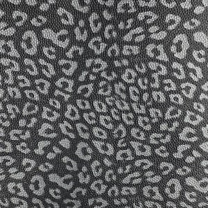 May include: Black fabric with a silver leopard print pattern.