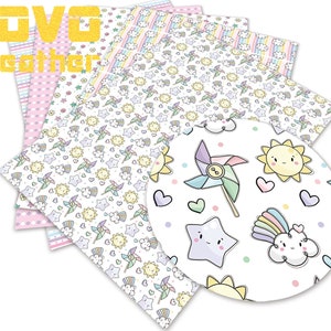 Hojas de imitación de cuero Tamaño A4 Pvc Impreso Artesanía Faux Leather Personaje de dibujos animados Impreso para bolso monedero pendientes bowsvinyl sheet