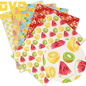 Hojas de imitación de cuero Tamaño A4 Frutas Fresa limón, tomate, pomelo Impreso Faux Leather anime Personaje para aretes lazoshoja de vinilo