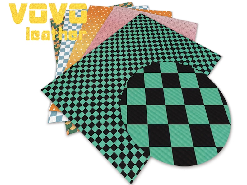 Puede incluir: Un conjunto de seis hojas de cuero sint&eacute;tico estampado. Las hojas presentan una variedad de dise&ntilde;os geom&eacute;tricos, incluyendo cuadros, lunares y patrones florales. Las hojas son de varios colores, incluyendo verde, negro, naranja, rosa y blanco.