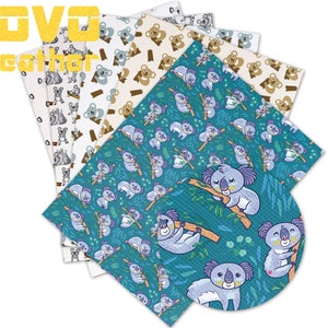 Hojas de cuero de imitación tamaño A4 koala impreso artesanía de cuero de imitación personaje de dibujos animados impreso para bolso pendientes arcos hoja de vinilo
