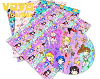 Láminas de cuero sintético para niña, piezas de tela, personajes de anime de dibujos animados, pendientes, lazos para el cabello, artesanías, cuero, tela de cuero sintético, lámina de vinilo