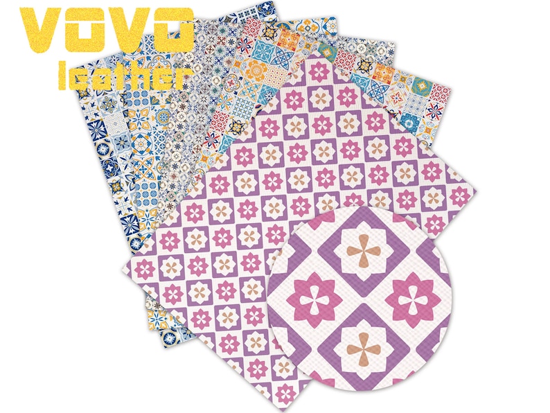 May include: A set of five patterned craft sheets featuring a variety of colorful tile designs. The sheets are made of a textured material and are perfect for crafting projects.