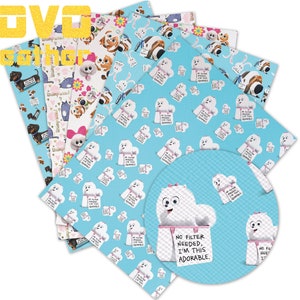Faux Leather Sheets A4 Size Pvc Dog Cat Rabbit Printed Crafting Faux Leather Cartoon  Character  Printed  for bag purse earrings bows