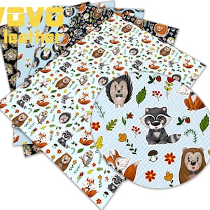 Faux leather sheet vegan leather sheet fox hedgehog owl raccoonvinyl sheet