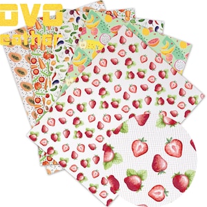 Hojas de imitación de cuero Tamaño A4 Frutas Fresa plátano, zanahoria Impreso Faux Leather anime Personaje para pendientes bowsvinyl sheet
