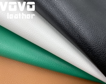 May include: Four different colors of leather fabric swatches: black, white, green, and brown. The fabric has a textured surface. The text "VOVO leather" is visible in the top left corner of the image.