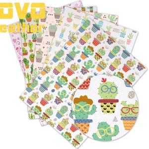 Fogli in ecopelle Formato A4 Pvc Stampato Crafting Ecopelle Cartone animato cactus personaggio anime Stampato per orecchini borsa borsa fiocchifoglio in vinile