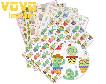 Fogli in finta pelle in formato A4, stampati in PVC, per lavori artigianali, in finta pelle, con personaggi dei cartoni animati, cactus e anime, stampati per borse, orecchini, fogli in vinile.