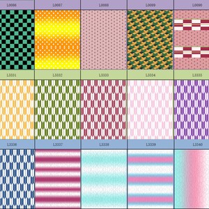 Puede incluir: Una colecci&oacute;n de 15 muestras de tela con diferentes patrones. Las muestras est&aacute;n dispuestas en una cuadr&iacute;cula de 5 filas y 3 columnas. Las muestras presentan una variedad de patrones geom&eacute;tricos, incluyendo dise&ntilde;os a cuadros, a rayas y florales. Las muestras son de varios colores, incluyendo verde, amarillo, rosa, rojo, azul y morado.