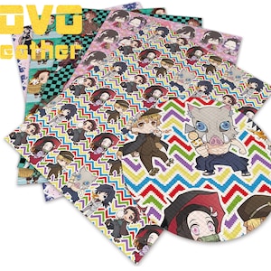 Arkusze ze sztucznej skóry w formacie A4, z nadrukiem PVC, do tworzenia, ze sztucznej skóry, z nadrukowanymi postaciami z japońskiego anime, do torebek, torebek, kolczyków, kokardek