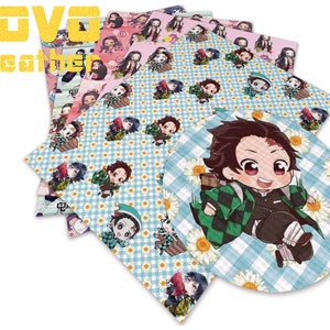 Hojas de cuero de imitación Tamaño A4 Pvc Impreso Artesanía Dibujos animados de cuero de imitación Personaje de anime japonés Impreso para bolso monedero pendientes arcos