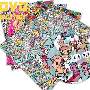 Folhas de couro sintético Chibi peças de tecido Desenho animado personagem japonês estampado brinco laço de cabelo artesanato couro couro sintético tecido