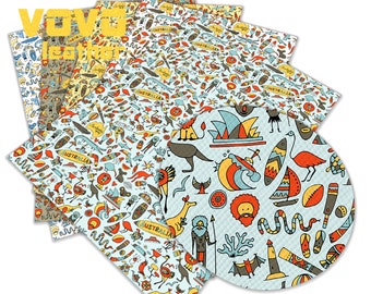 Cartoon Faux Leather Sheets A4 Size 8x12 for Earrings Hair Bows DIY Crafts, PU Synthetic Leather Fabric Vinyl Sheet Tariff-free