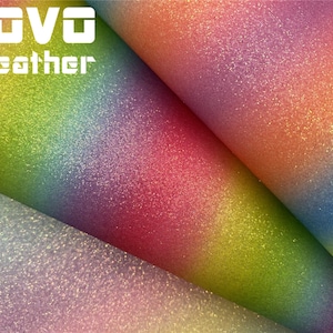 Rainbow Glitter faux leather sheets vegan  leather  for errings hair bows purse walletvinyl sheet