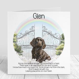 Personalisierte Trauerkarte für Hunde - Brown Spaniel Beileidkarte - Regenbogenbrücke Erinnerung - Hundegedenkkarte - Trauergeschenk für Haustierbesitzer