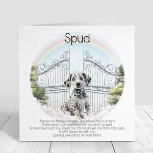 Biglietto di condoglianze personalizzato per la perdita del cane - Biglietto di condoglianze per il cane dalmata - Ricordo del Ponte dell'Arcobaleno - Biglietto commemorativo per cani - Regalo di lutto per il proprietario di un animale domestico