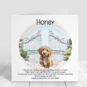 Biglietto di condoglianze personalizzato per la perdita del cane - Biglietto di condoglianze Cockerpoo - Ricordo del Ponte dell'Arcobaleno - Biglietto commemorativo per cani - Regalo di lutto per il proprietario di un animale domestico