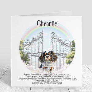 Carte personnalisée de perte de chien - Carte de sympathie Kind Charles Spaniel - Souvenir du pont arc-en-ciel - Carte commémorative de chien - Cadeau de deuil