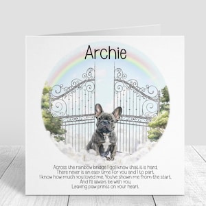 Biglietto personalizzato per la perdita del cane - Biglietto di condoglianze per Bulldog francese - Ricordo del Ponte dell'Arcobaleno - Biglietto commemorativo per cani - Regalo di lutto per amanti degli animali