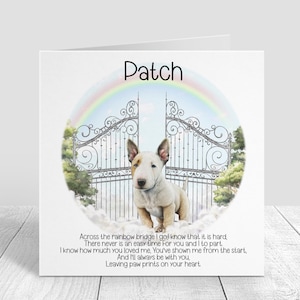 Biglietto personalizzato per la perdita del cane - Biglietto di condoglianze per Bull Terrier - Ricordo del Ponte dell'Arcobaleno - Biglietto commemorativo per cani - Regalo di lutto per il proprietario di un animale domestico