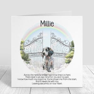 Biglietto di condoglianze personalizzato per la perdita del cane - Biglietto di condoglianze per Setter inglese - Ricordo del Ponte dell'Arcobaleno - Biglietto commemorativo per cani - Regalo per lutto