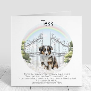 Biglietto di condoglianze personalizzato per la perdita del cane - Biglietto di condoglianze per il cane Collie - Ricordo del Ponte dell'Arcobaleno - Biglietto commemorativo per cani - Regalo di lutto per il proprietario di un animale domestico