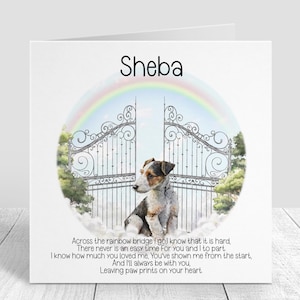 Biglietto di condoglianze personalizzato per la perdita del cane - Biglietto di condoglianze per Fox Terrier - Ricordo del Ponte dell'Arcobaleno - Biglietto commemorativo per cani - Regalo di lutto per amanti degli animali
