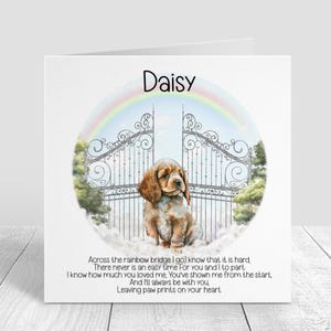 Biglietto di condoglianze personalizzato per la perdita del cane - Biglietto di condoglianze per Cocker Spaniel - Ricordo del Ponte dell'Arcobaleno - Biglietto commemorativo per cani - Regalo di lutto per il proprietario di un animale domestico