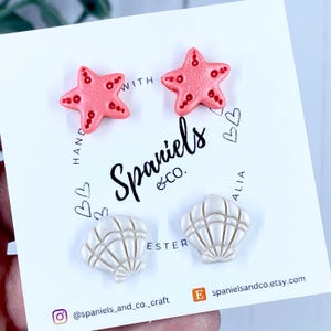 Starfish and Shells Studs | Polymer Clay Earrings | Stud Duos