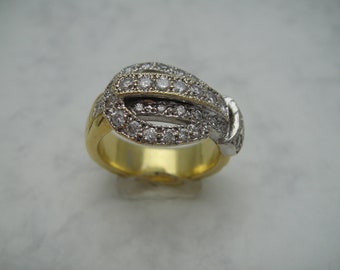 Vintage yellow gold buckle ring set with diamonds