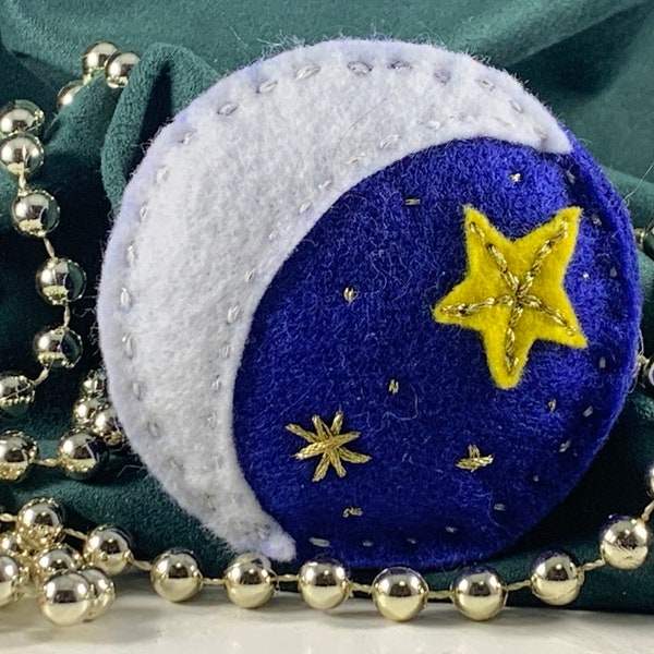 Moon and Stars Cat Toy, Handmade Felt Cat Toy, Single Toy