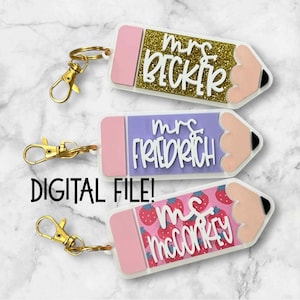Leraar potlood sleutelhanger SVG-bestand downloaden voor lasergesneden acryl Glowforge Aeon digitaal bestand cadeau-idee leraar gepersonaliseerd Terug naar school