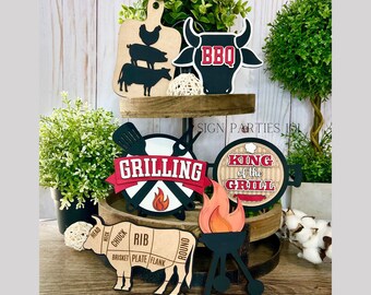 BBQ Tiered Tray Laser Cut File for Laser Summer Grilling Tiered Tray Decor SVG Glowforge Laser Digital File Barbeque Grill Sign DIY Craft